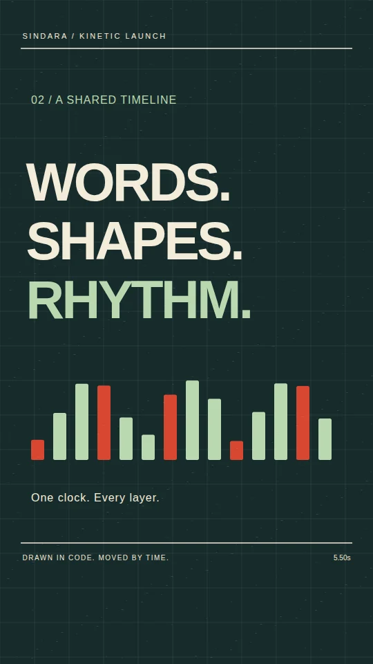 Words, shapes, rhythm: kinetic lettering and mint-green bars on dark paper