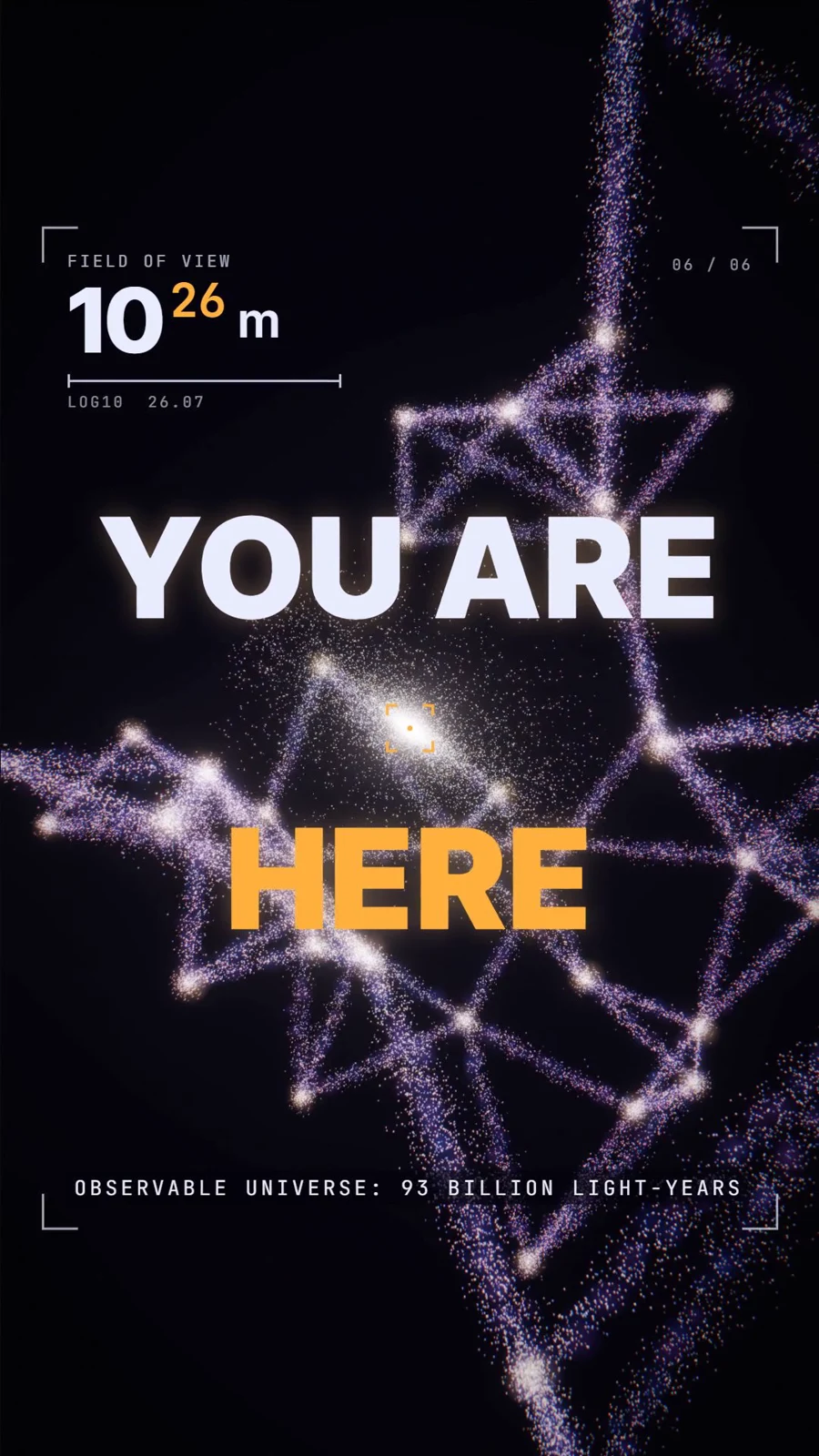 A bright web of galaxies with the words You Are Here